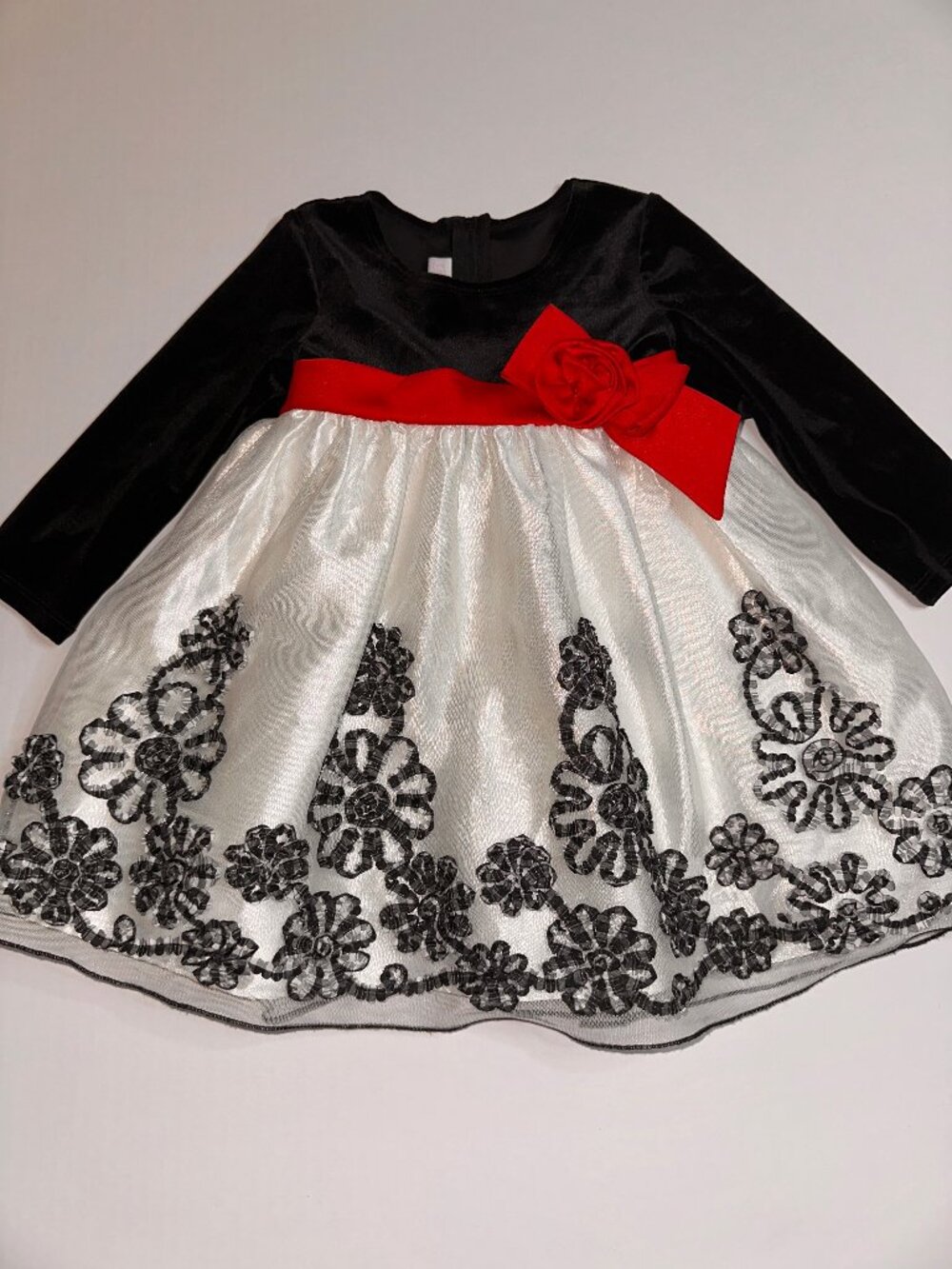 NEW BONNIE JEAN Baby Girls' Satin Velvet Flower HOLIDAY DRESS Size 24 M #700